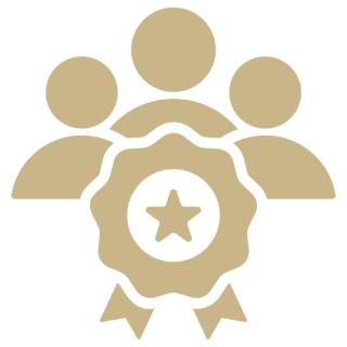 Award ribbon with three people icons.